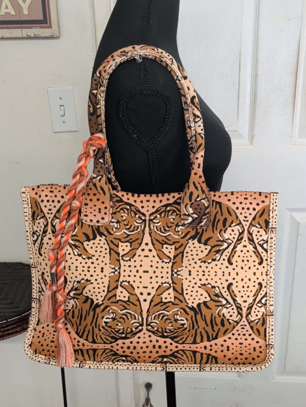 Vince Camuto Colored Mirrored Tigers Orla Canvas Print Tote